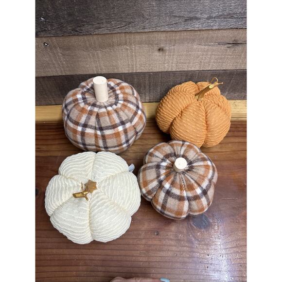 Set Of 4 Fabric Pumpkins With Wood Stems